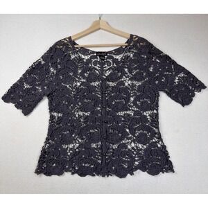 Questions Lace Cardigan Women's Short Sleeve L Button Up Victorian Gray Purple